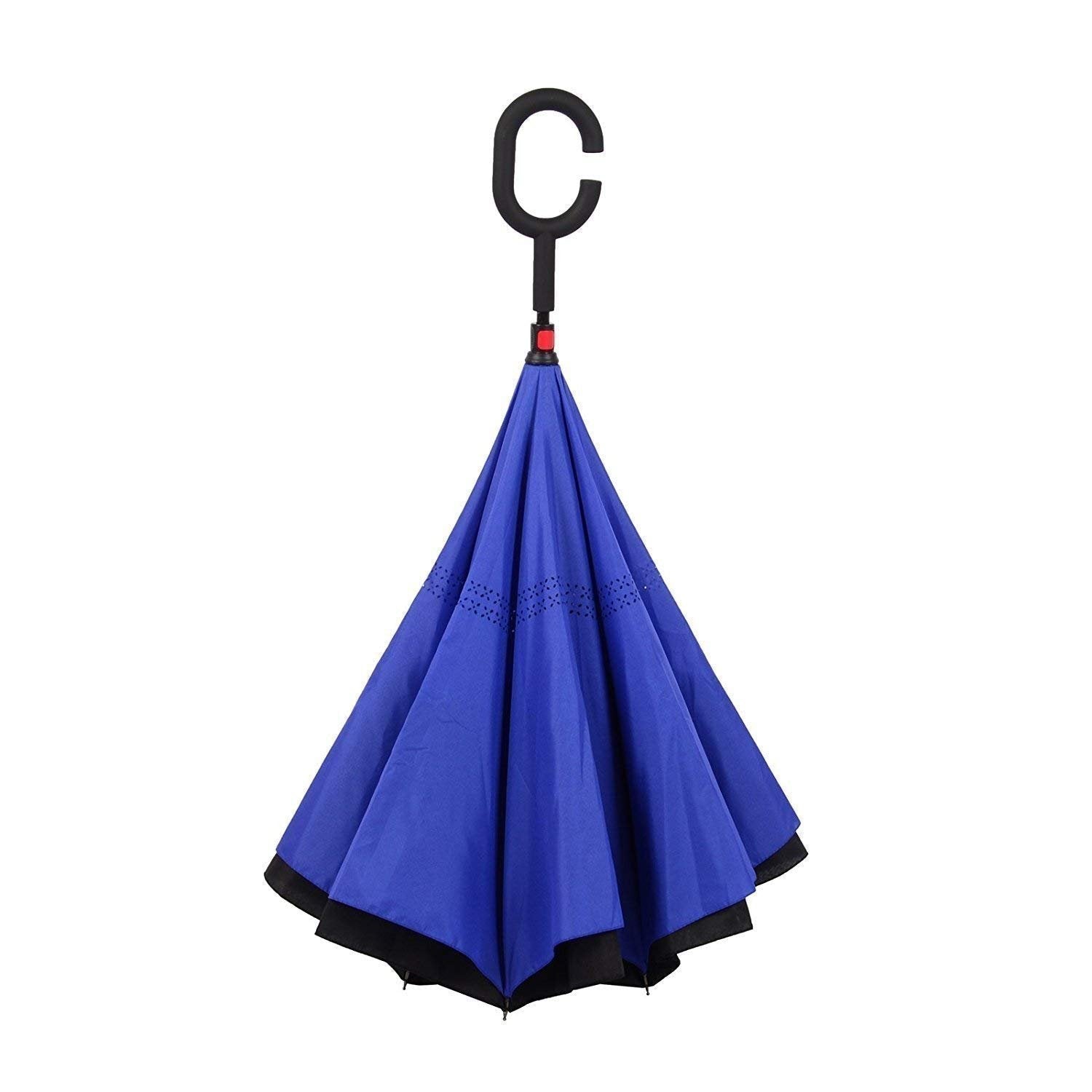 C-shaped handle on the reverse umbrella. C-shaped handle on the reverse umbrella.